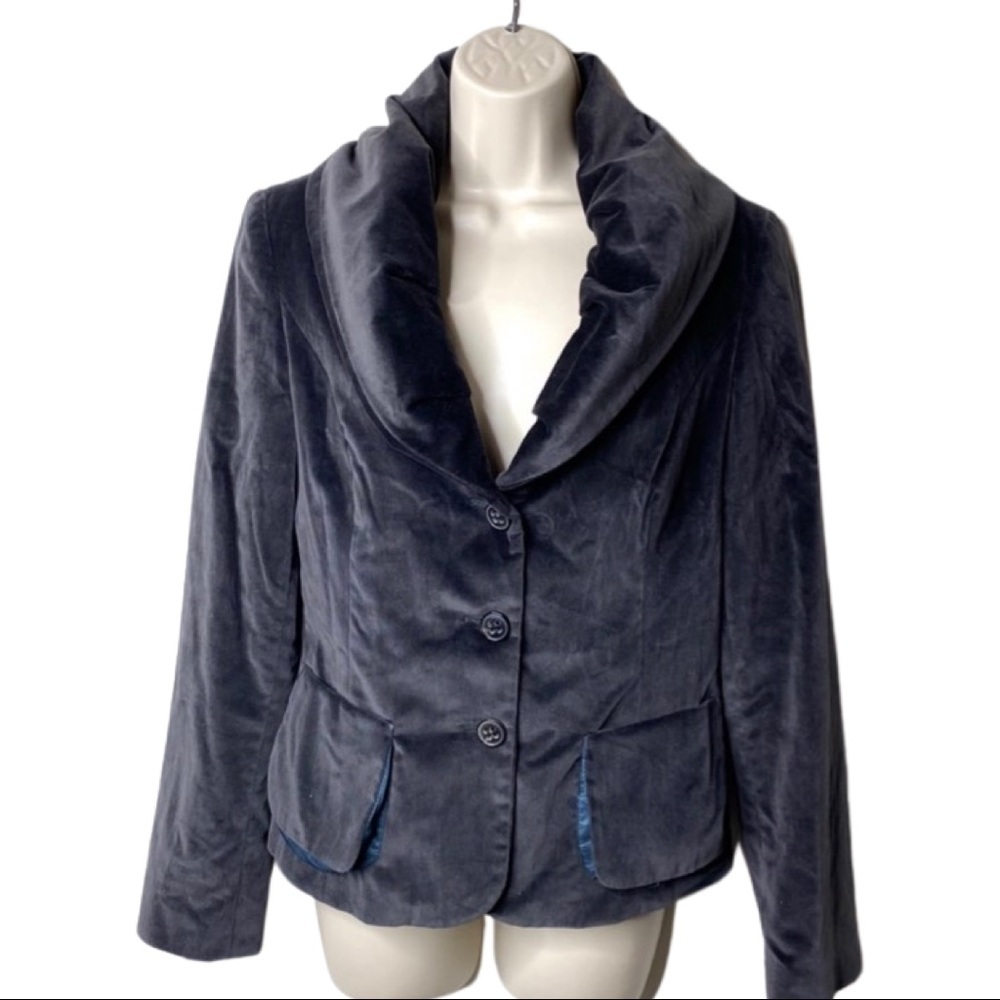 Caractere Grey Velvet Shawl V neck collar 2 button closure blazer jacket 6